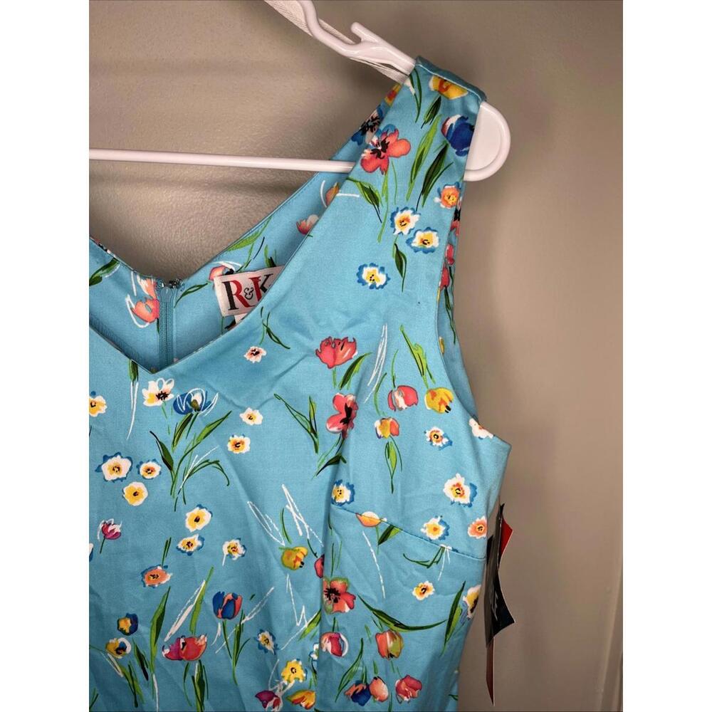 R&K Original Petite Dress Aqua Floral Summer Beach Size12P - Picture 3 of 9